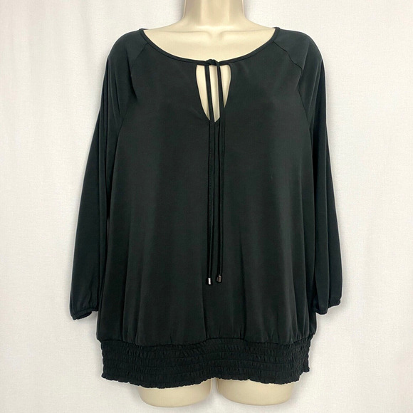Crosby Tops - Crosby Top Womens Medium Black Keyhole V Neck Blouson Shirred Stretch Modal Knit